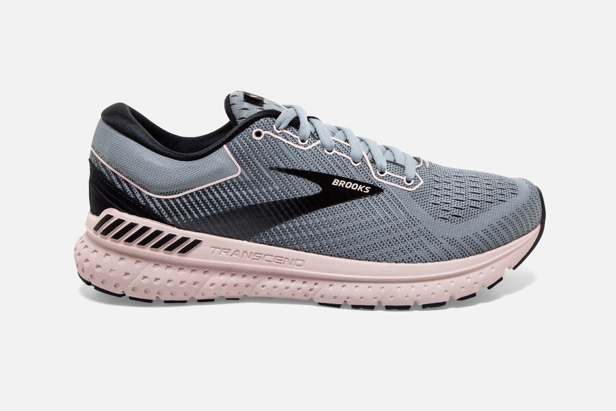 Brooks Running Shoes Womens Grey/Black/Pink - Transcend 7 Road - 9406-XBEOJ